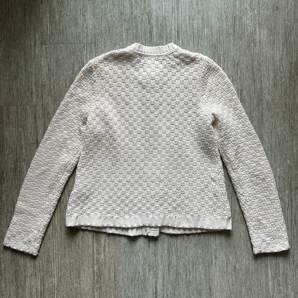 Lands’ End Cream Cable Knit Basketweave Button Down Cardigan Sweater Size Medium - Picture 5 of 8